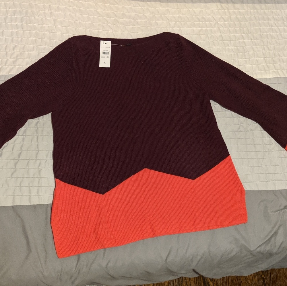 NWT Ann Taylor Knit Sweater - L - Burgundy/Coral